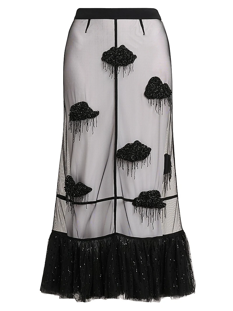Appliqué Mesh Midi-Skirt