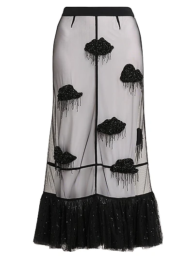 Appliqué Mesh Midi-Skirt