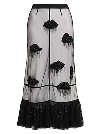 Appliqué Mesh Midi-Skirt
