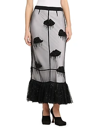 Appliqué Mesh Midi-Skirt