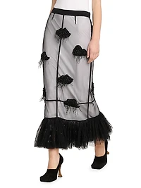 Appliqué Mesh Midi-Skirt