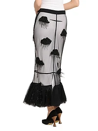 Appliqué Mesh Midi-Skirt