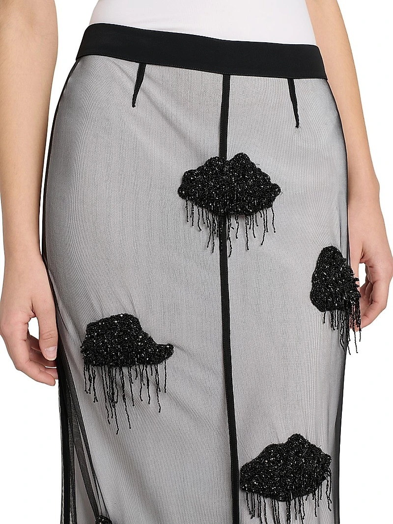 Appliqué Mesh Midi-Skirt
