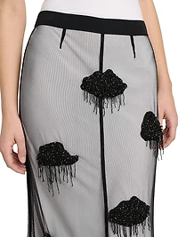 Appliqué Mesh Midi-Skirt