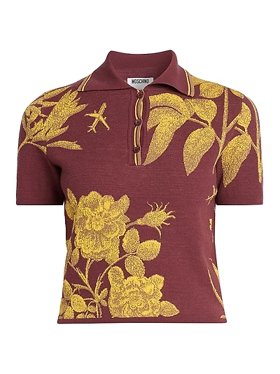 Floral Virgin Wool Polo Sweater