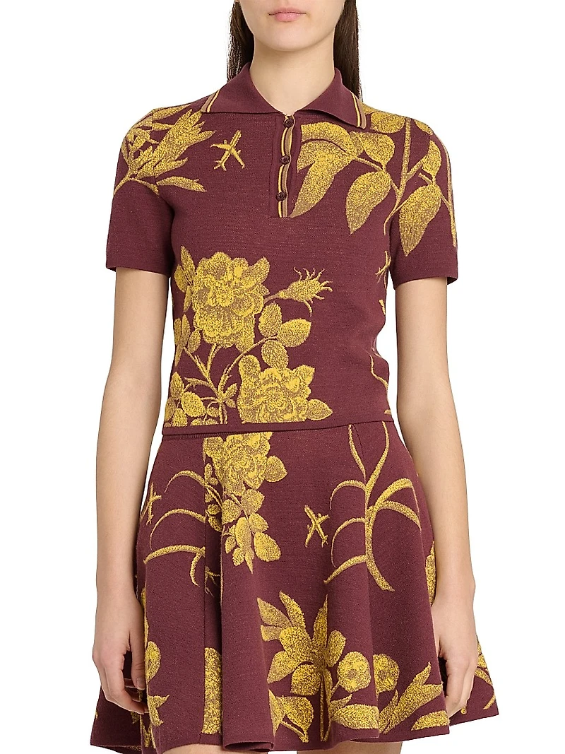Floral Virgin Wool Polo Sweater