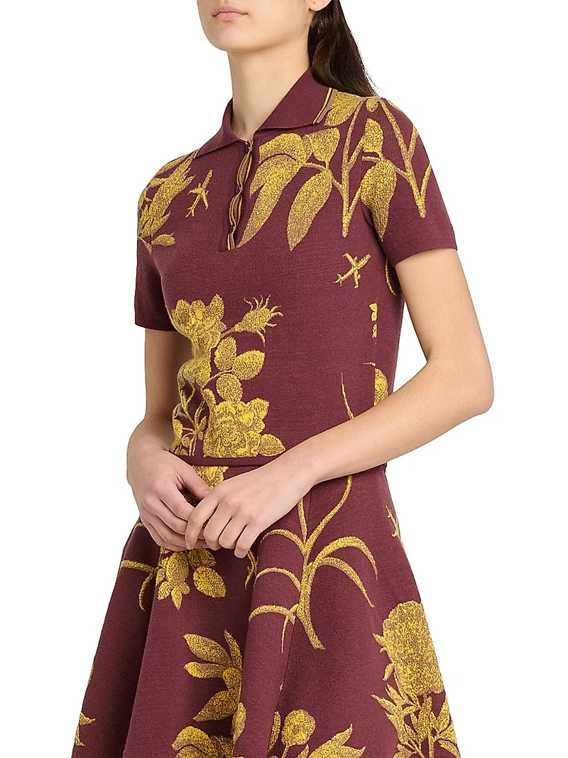 Floral Virgin Wool Polo Sweater