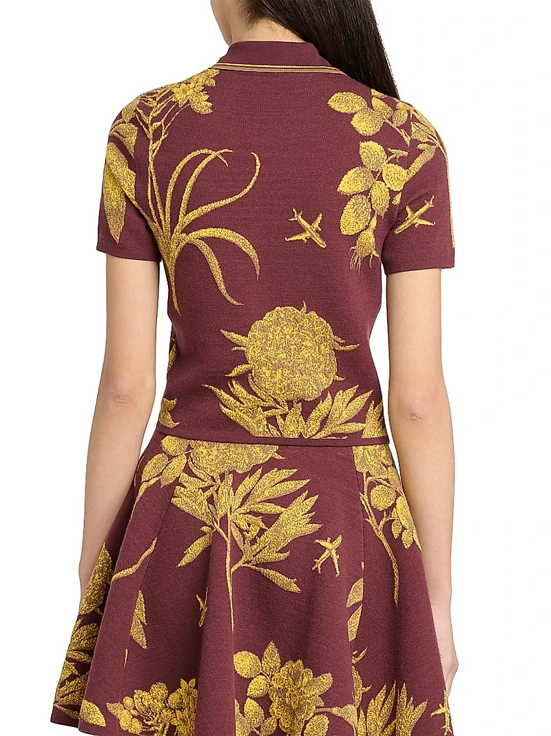 Floral Virgin Wool Polo Sweater