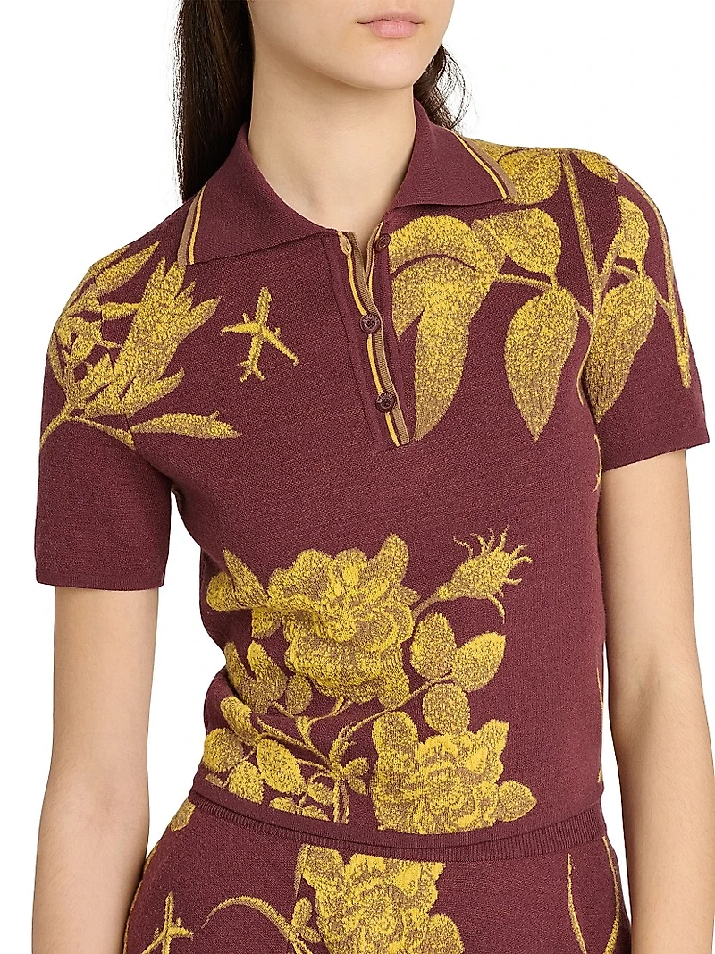 Floral Virgin Wool Polo Sweater