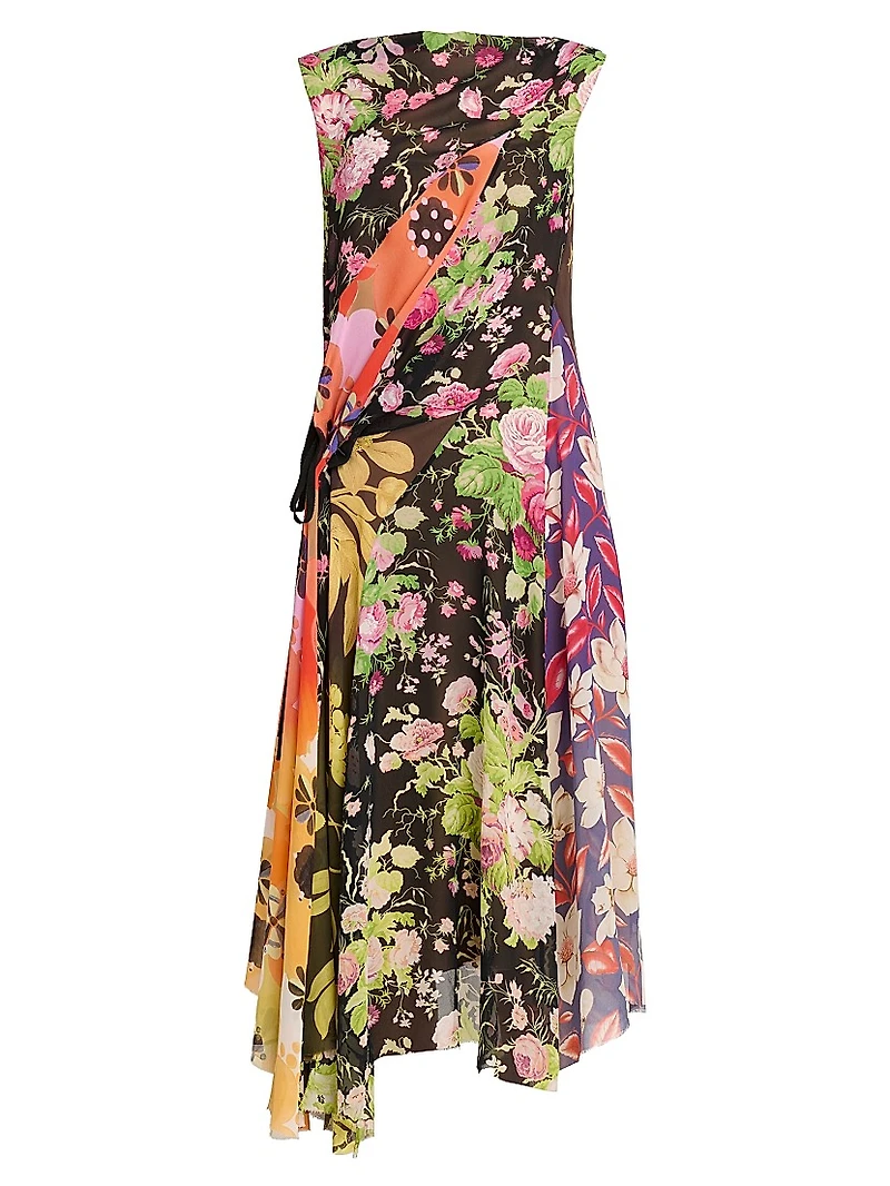 Mixed Floral Silk Georgette Midi-Dress