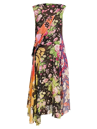 Mixed Floral Silk Georgette Midi-Dress