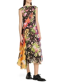 Mixed Floral Silk Georgette Midi-Dress