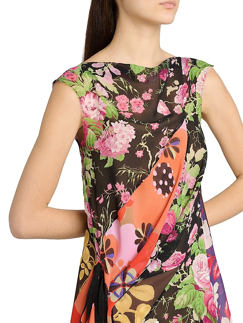 Mixed Floral Silk Georgette Midi-Dress