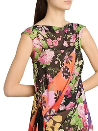 Mixed Floral Silk Georgette Midi-Dress