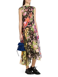 Mixed Floral Silk Georgette Midi-Dress