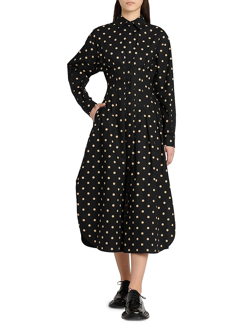 Polka Dot Cotton Midi-Dress