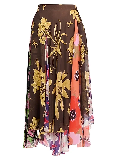 Floral Silk Midi-Skirt