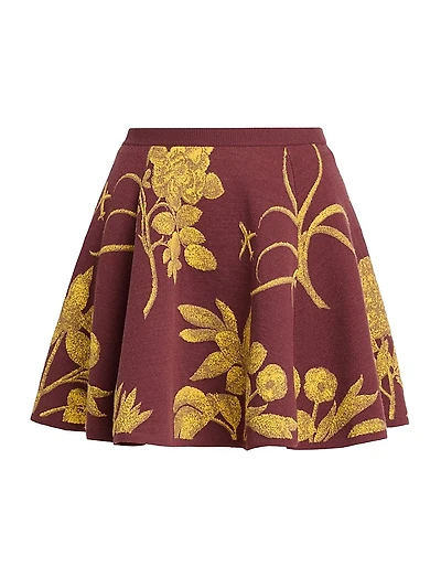 Floral A-Line Virgin Wool Miniskirt