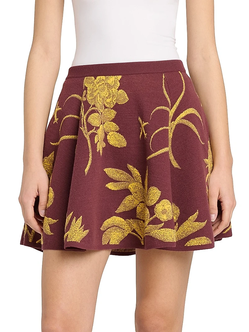 Floral A-Line Virgin Wool Miniskirt