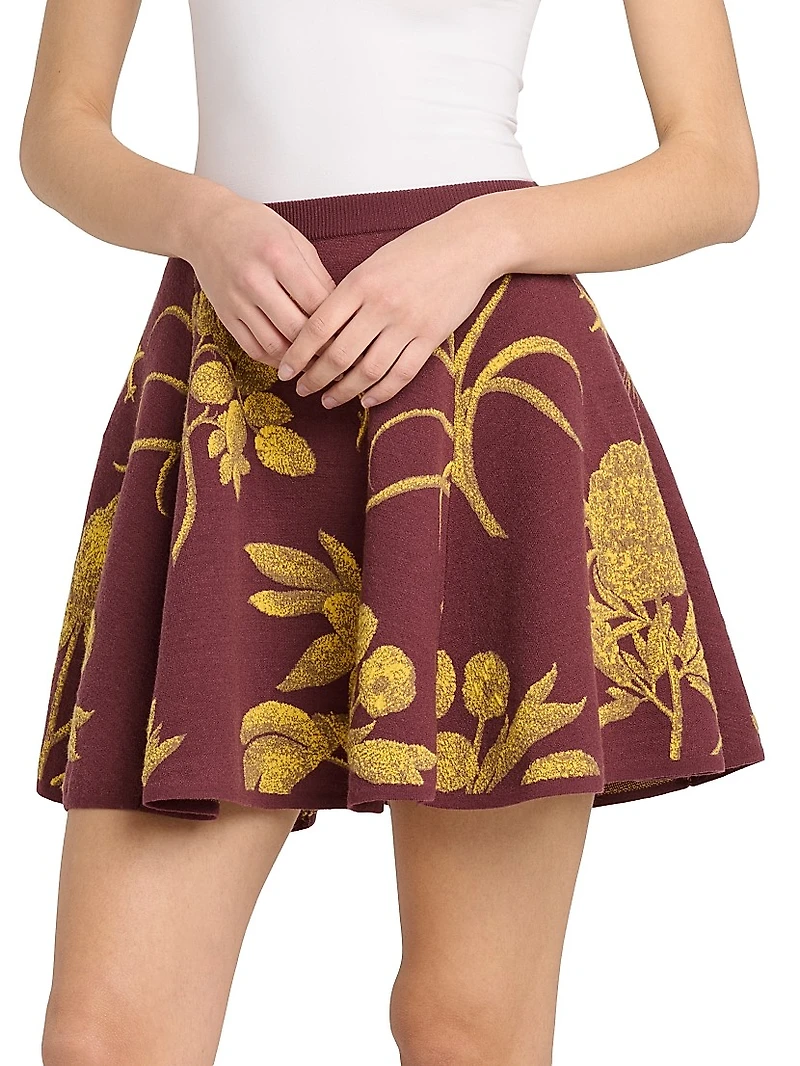 Floral A-Line Virgin Wool Miniskirt
