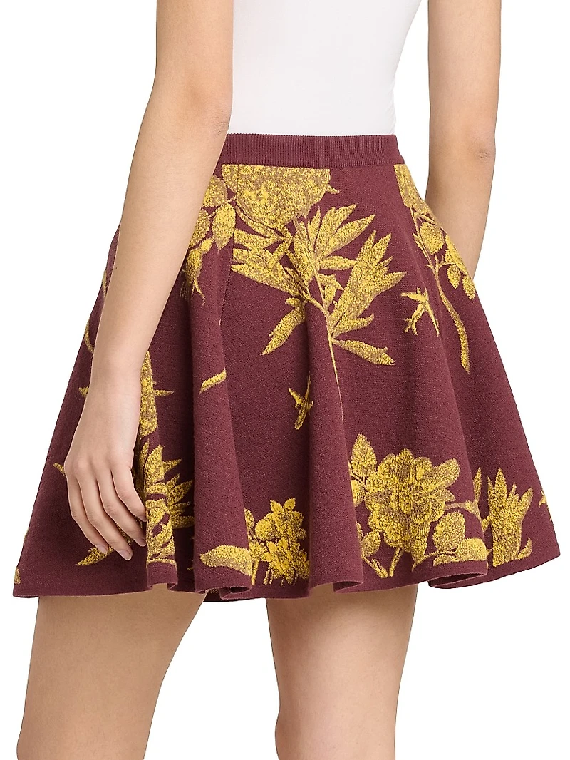 Floral A-Line Virgin Wool Miniskirt