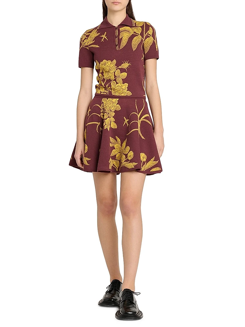 Floral A-Line Virgin Wool Miniskirt