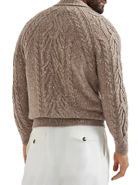 Flecked Cashmere Wide Cable Knit Polo Shirt