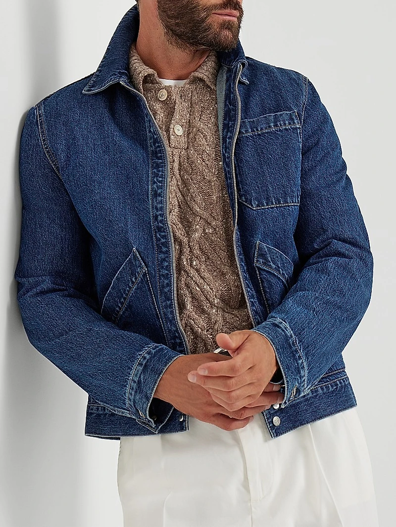 Flecked Cashmere Wide Cable Knit Polo Shirt