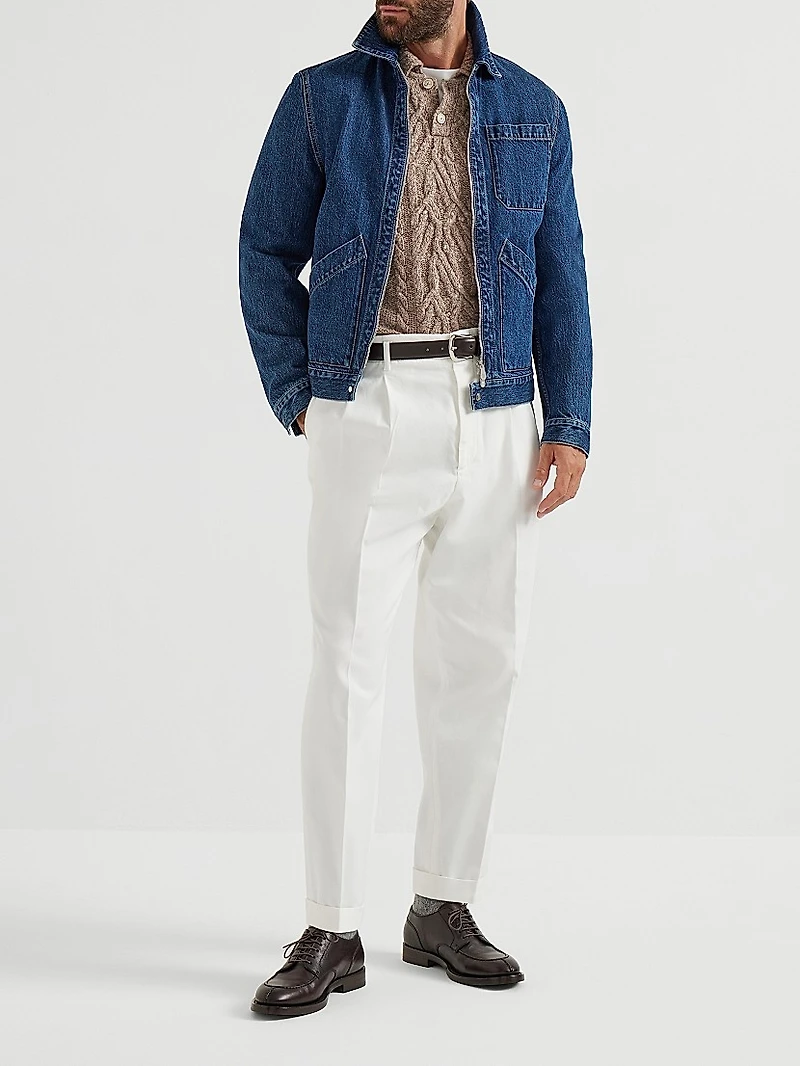 Flecked Cashmere Wide Cable Knit Polo Shirt