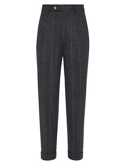 Chalk Stripe Flannel Leisure Fit Trousers