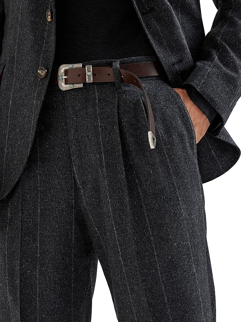 Chalk Stripe Flannel Leisure Fit Trousers