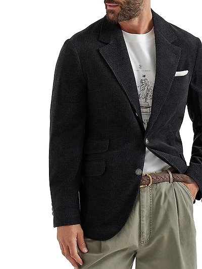 Wool, Silk and Cashmere Corduroy Deconstructed Cavallo Blazer