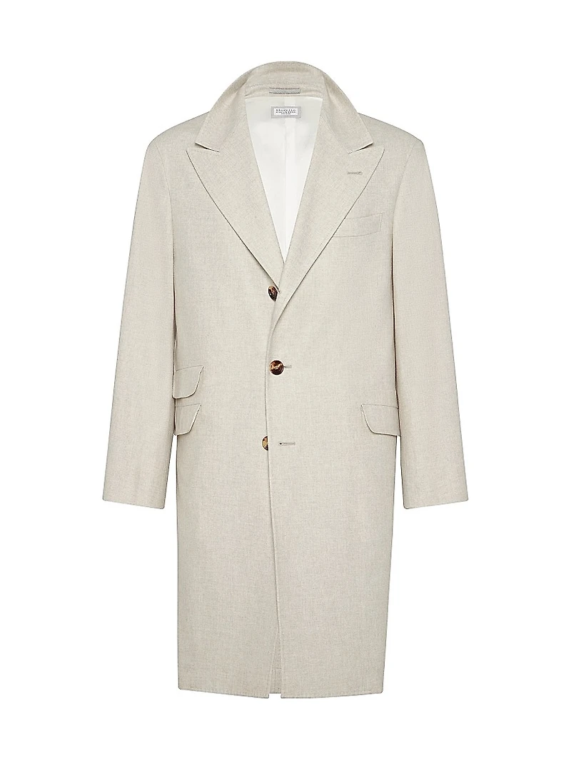 Mélange Cashmere Flannel Coat with Peak Lapels