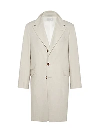 Mélange Cashmere Flannel Coat with Peak Lapels