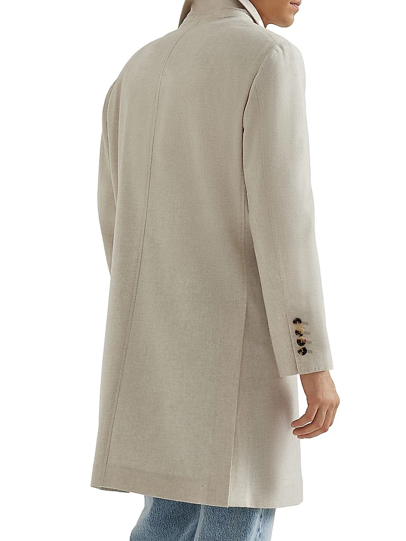 Mélange Cashmere Flannel Coat with Peak Lapels