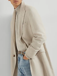 Mélange Cashmere Flannel Coat with Peak Lapels