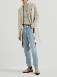 Mélange Cashmere Flannel Coat with Peak Lapels