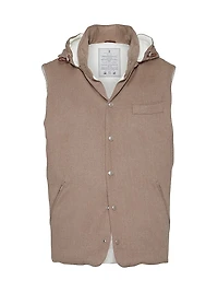 Bonded Wool Flannel Down Vest with Detachable Hood