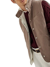 Bonded Wool Flannel Down Vest with Detachable Hood