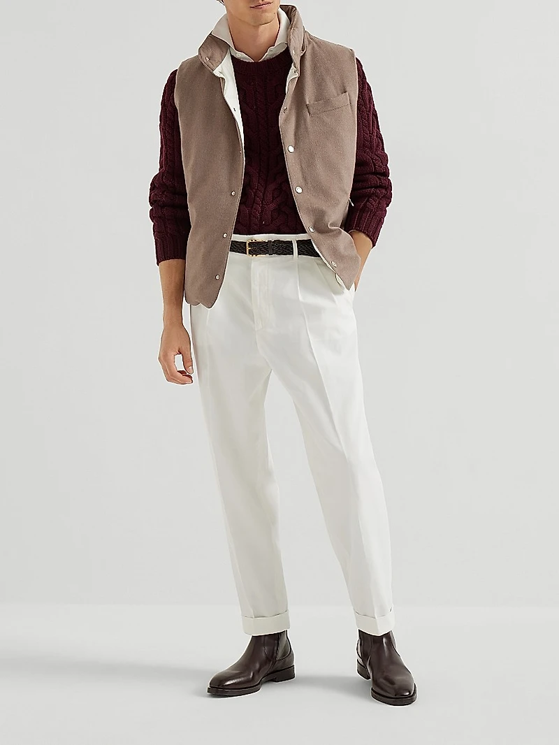 Bonded Wool Flannel Down Vest with Detachable Hood