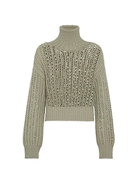 Openwork Rib Turtleneck Sweater Cashmere Feather Yarn