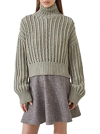 Openwork Rib Turtleneck Sweater Cashmere Feather Yarn
