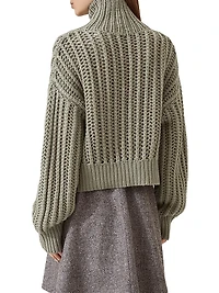 Openwork Rib Turtleneck Sweater Cashmere Feather Yarn