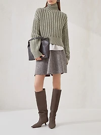 Openwork Rib Turtleneck Sweater Cashmere Feather Yarn