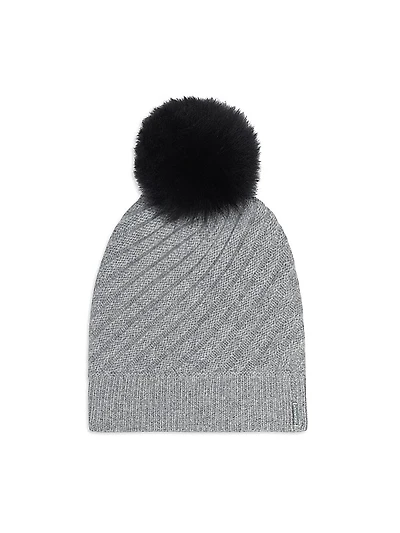 Select Cashmere Cable Knit Beanie Hat with Select Lamb Pompom