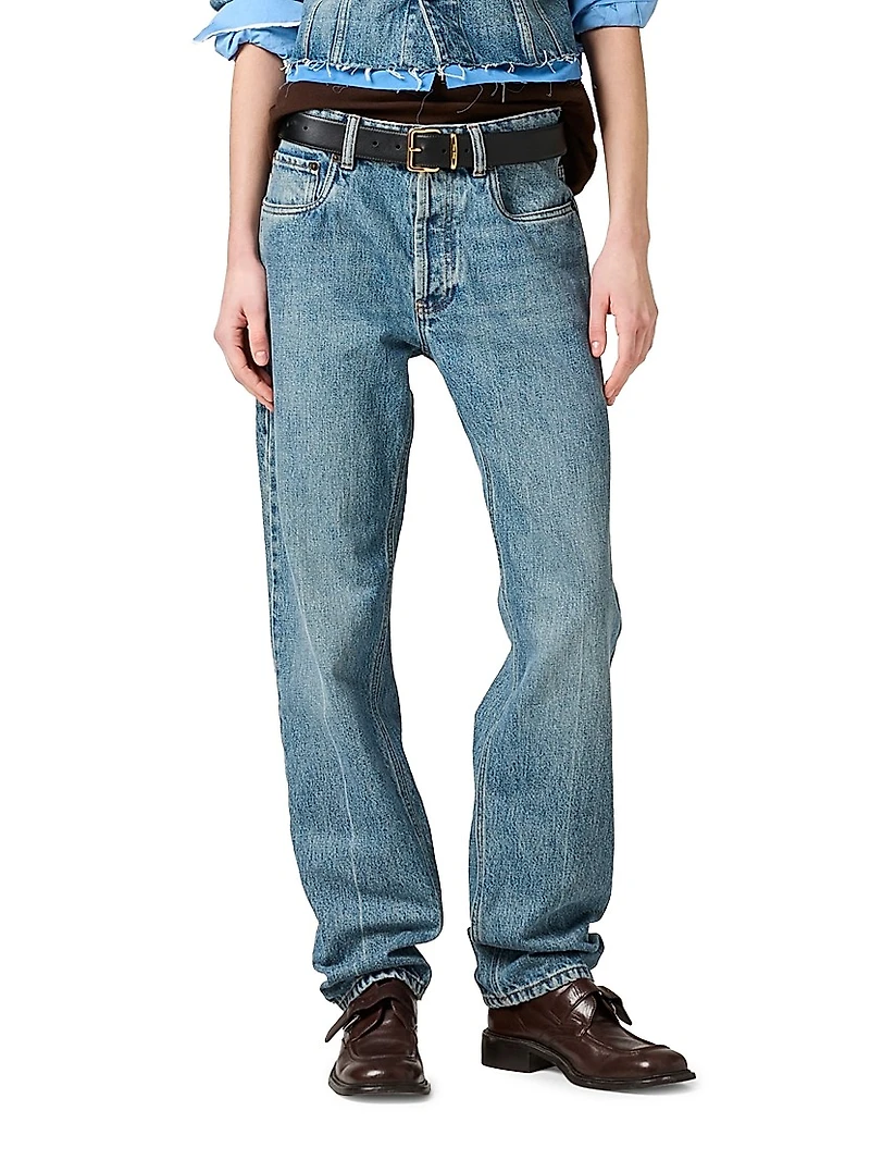 Denim and Poplin Five-Pocket Jeans