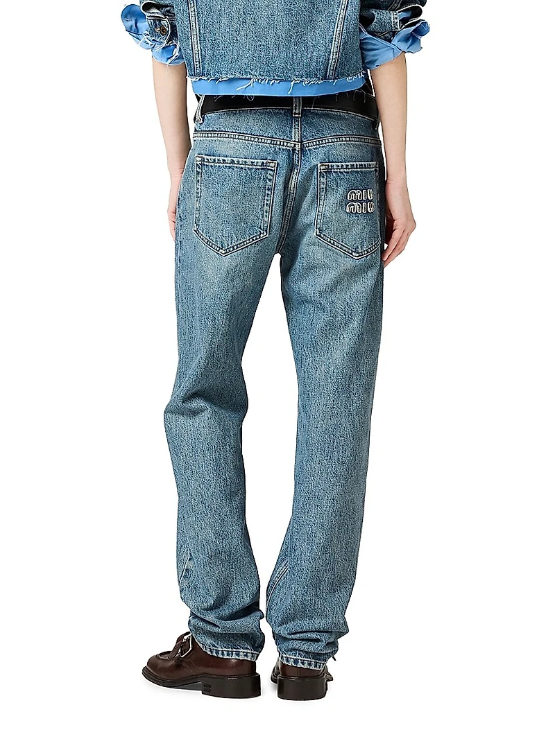 Denim and Poplin Five-Pocket Jeans