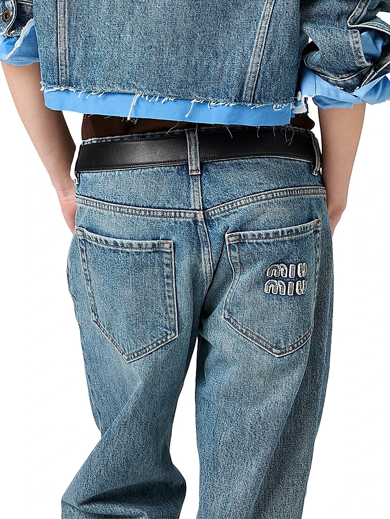 Denim and Poplin Five-Pocket Jeans