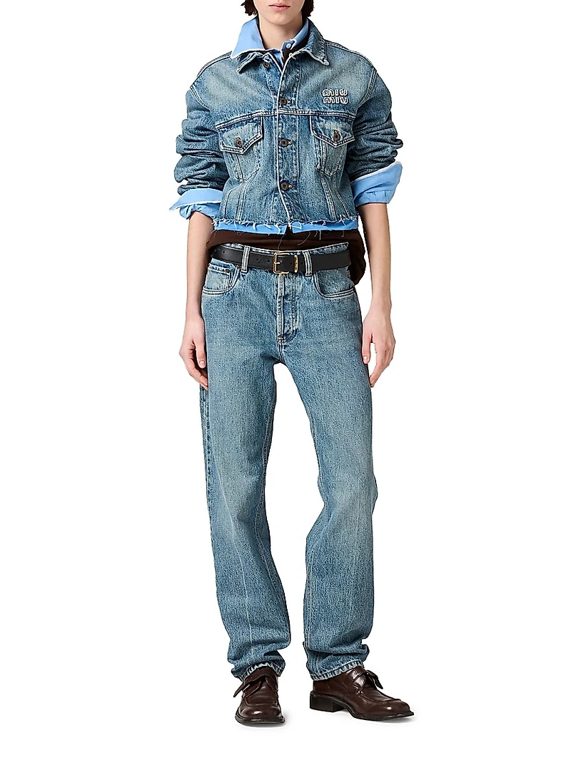 Denim and Poplin Five-Pocket Jeans