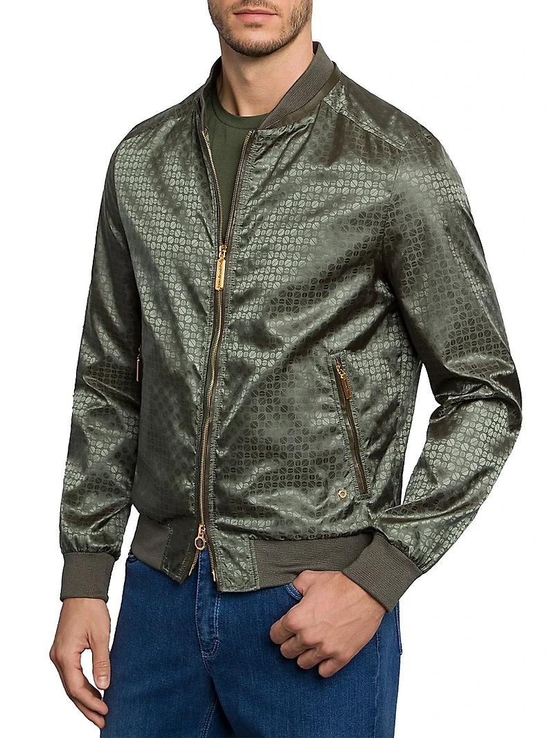 Jacquard and Lambskin Leather Blouson Jacket